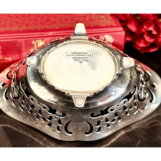 Early 20th Century Vintage Tiffany Sterling Silver Bowl / Sterling Nut Dish Pierced Monogramed Bowl For Sale - Image 5 of 11