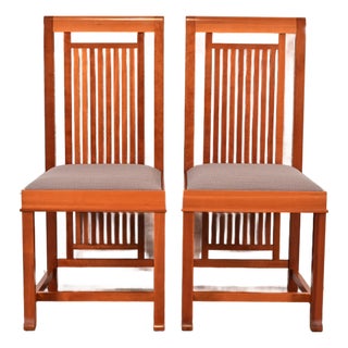 Frank Lloyd Wright for Cassina Arts & Crafts Cherry Wood Dining Chairs, Pair For Sale