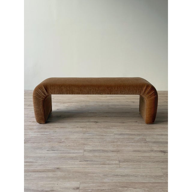 Karl Springer 1980s Waterfall Bench in Champagne Cut Mohair For Sale - Image 4 of 10