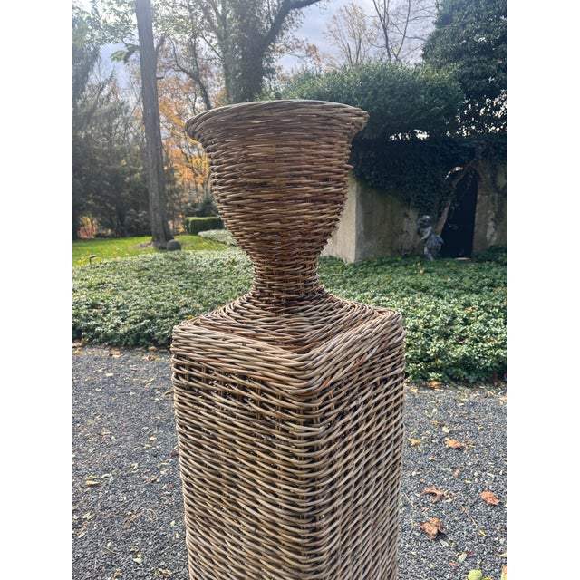 French Country Rattan French Country Pedestal and Urn For Sale - Image 3 of 10