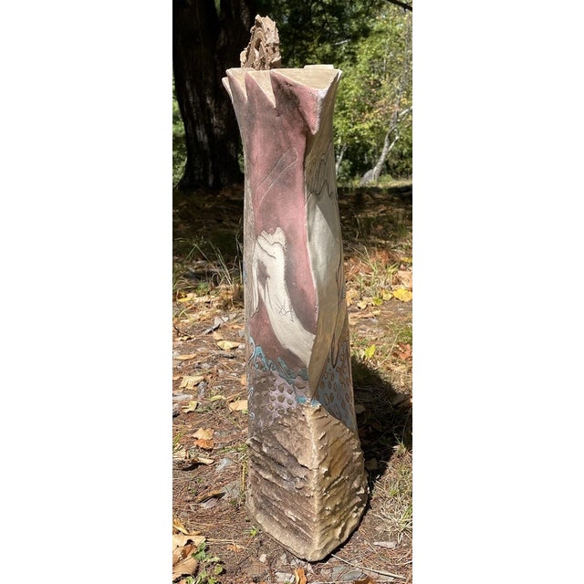 20th C. Fine & Large Retro Kemenyffy Double Sided Sculptural Raku Art Vessel For Sale - Image 4 of 16