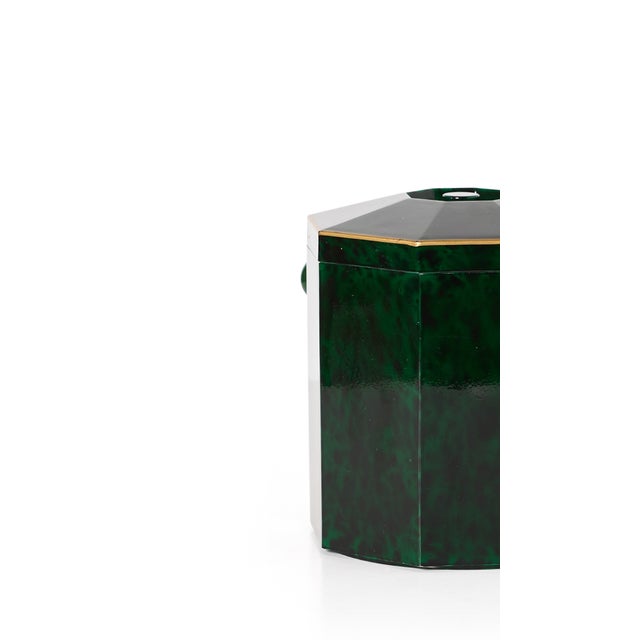 Italian faux marble malachite; lacquerware ice bucket by Melarti.