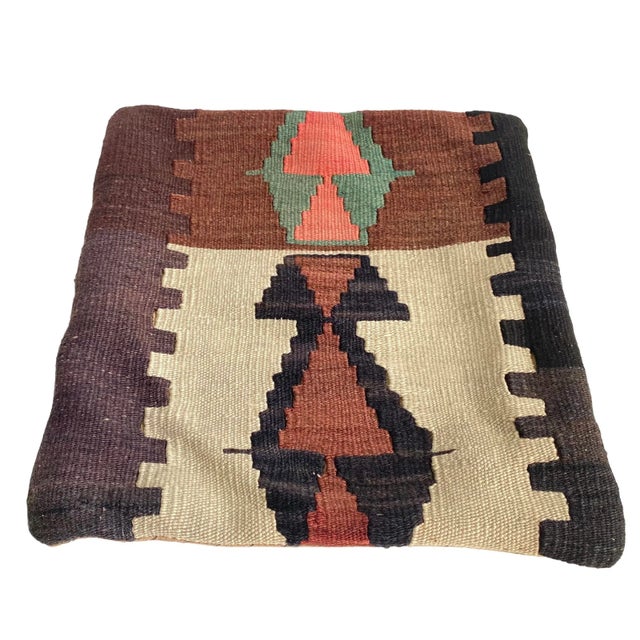 Vintage Kilim Rug Pillow Cushion Cover Moroccan Style Aztec Print Textile For Sale - Image 10 of 10