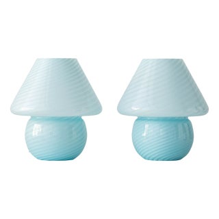 Vetri Murano Blue Glass Mushroom Table Lamps from La Murrina, 1980s, Set of 2 For Sale