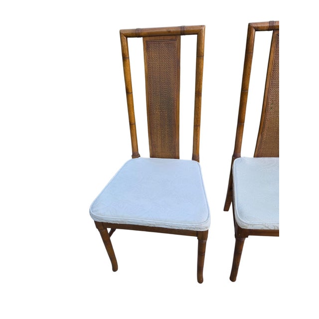 Thomasville Vintage Faux Bamboo Cane High Back Dining Chairs Regency Pair For Sale - Image 13 of 17