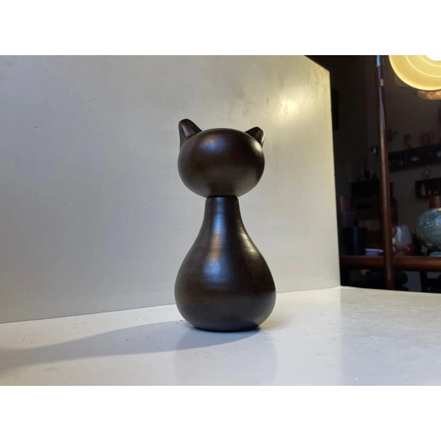 Scandinavian Glazed Ceramic Cat Vase by Bjerre, 1970s For Sale - Image 6 of 11