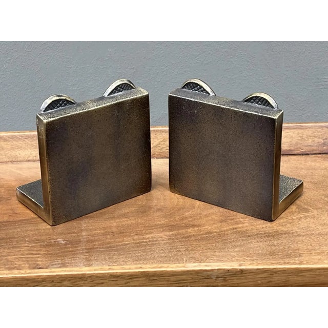Pair of French 1970 Bookends Made From Patinated Brass For Sale - Image 4 of 8