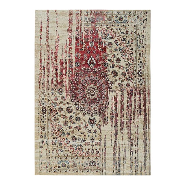 5x8 Ivory Machine Made Wool Viscose Floral Medallion Geometric Carpet Rug For Sale