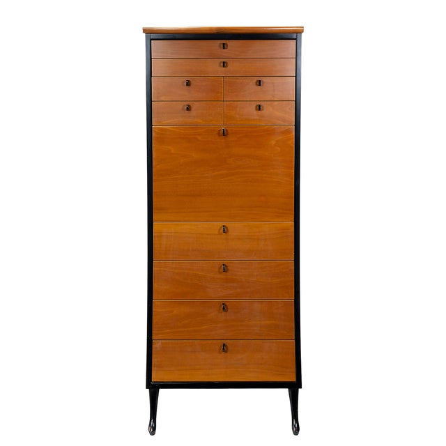 Italian Mid-Century Giorgetti commode/chest of drawers by Umberto Asnago from 1980's. Black painted wood with natural wood...