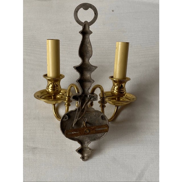 Vintage Dutch Baroque Style Brass Double Arm Wall Sconce For Sale - Image 4 of 6