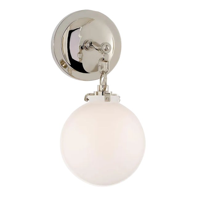 Thomas O'Brien for Visual Comfort Signature Katie Small Globe Sconce in Polished Nickel with White Glass For Sale