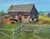 A charming painting of a sunny day at an old farmstead with cows by California artist Ralph Edward Joosten (American,...