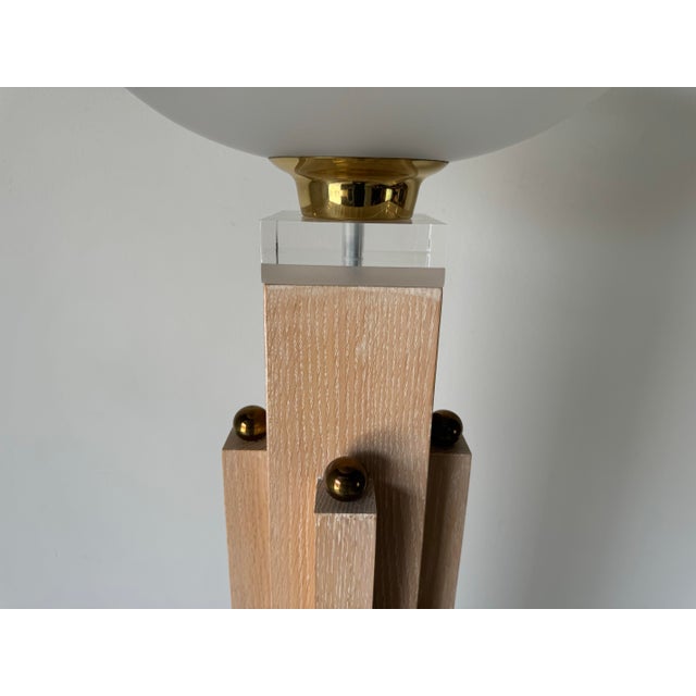 1980's Italian Postmodern Wood & Glass Shade Torchiere Floor Lamp For Sale - Image 10 of 11