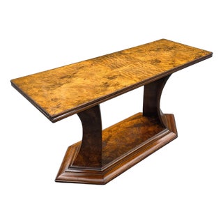Antique Burlwood Art Deco Flip-Top Console/Dining Table With Figural Base For Sale