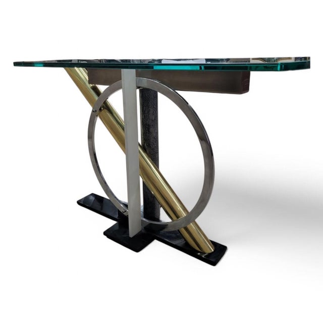 Mid-Century Modern Modern Kaizo Oto Design Institute America Style Glass Top Console Table For Sale - Image 3 of 7