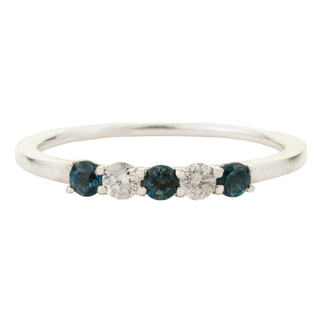 14k Gold Stackable Sapphire & Diamond Alternate Band Ring Size 6.5 For Sale