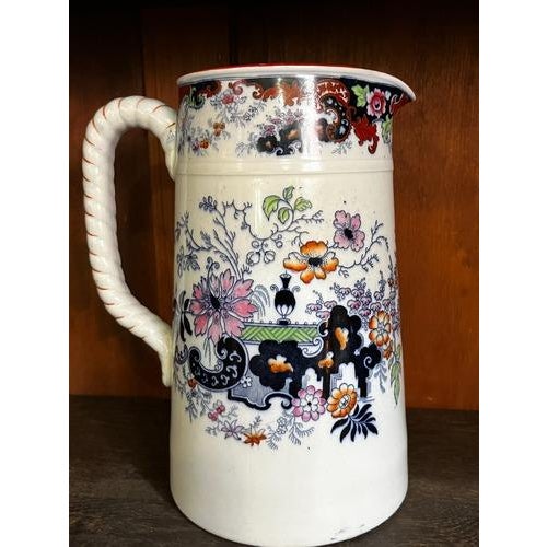 1900 - 1909 1900s Ridgway English Transferware Large Pitcher Jug Imari Blue White Corey Hill For Sale - Image 5 of 9