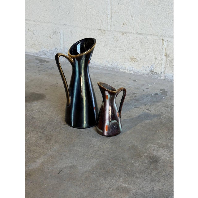 Vases and Candleholders Set of Two in Earthy Ceramic Glaze Mid-Century Modern For Sale In Los Angeles - Image 6 of 10