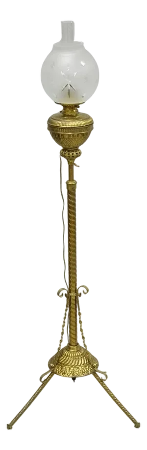 Antique Victorian Adjustable Height Brass Converted Oil Lamp Piano Floor Lamp