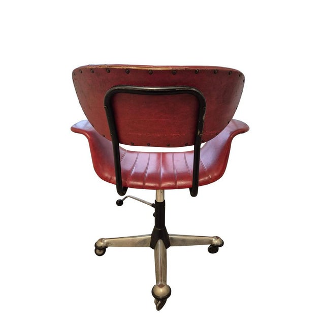 Maroon Vintage Italian Swivel Office Chair by Gastone Rinaldi for Rima, 1950s For Sale - Image 8 of 12