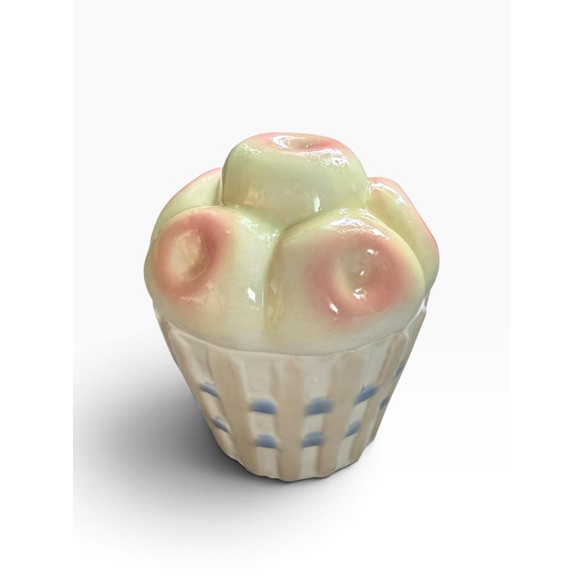Shabby Chic Vintage Pastel Fruit Basket Ceramic Lidded Jar With Sculpted Fruit For Sale - Image 3 of 7