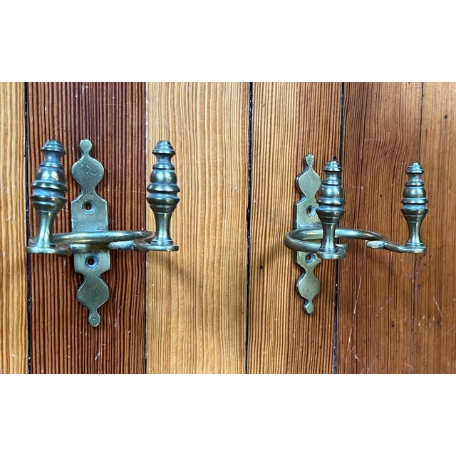 Antique 19th Century American Federal Brass Jamb Hooks With Urn Finials for Holding Fireplace Hearth Tools Mount on the Mantel - a Pair For Sale - Image 10 of 11