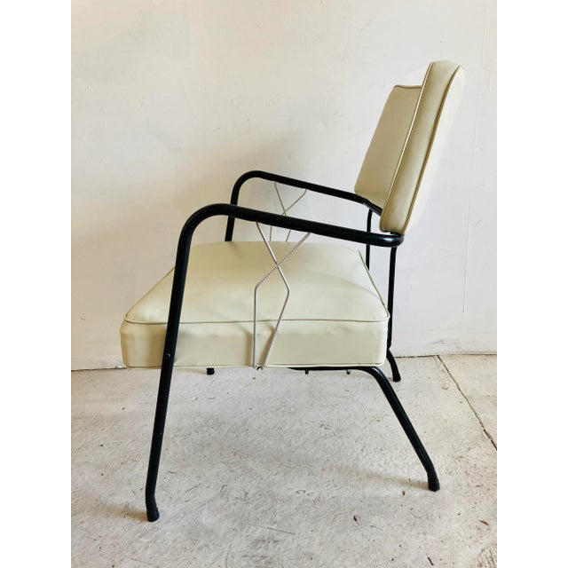 Midcentury Vinyl Sunroom Side Chair Beige/Black Iron Frame For Sale - Image 4 of 7