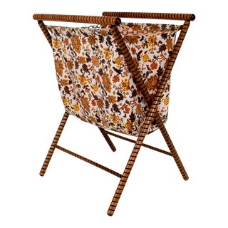 Vintage Folding X-Base Knitting/Sewing Basket For Sale
