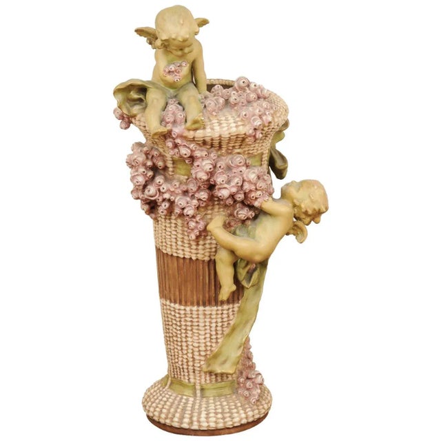 1860s French Napol"on III Painted Terracotta Vase with Cherubs and Roses For Sale - Image 13 of 13