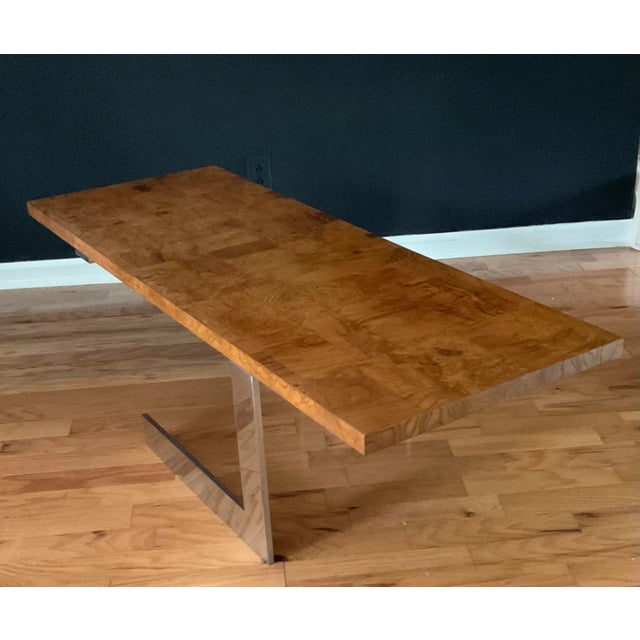 Mid 20th Century Mid-Century Burl Wood and Stainless Frame Cocktail Table Attributed to Pace Industries For Sale - Image 5 of 13