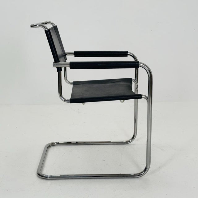 Metal Vintage S34 Cantilever Chair in Black Leather by Mart Stam for Thonet, 1980s For Sale - Image 7 of 11