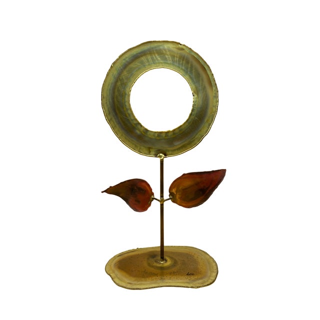 A striking pair of vintage agate sculptural objects, likely from the 1970s, combining natural stone with minimalist...