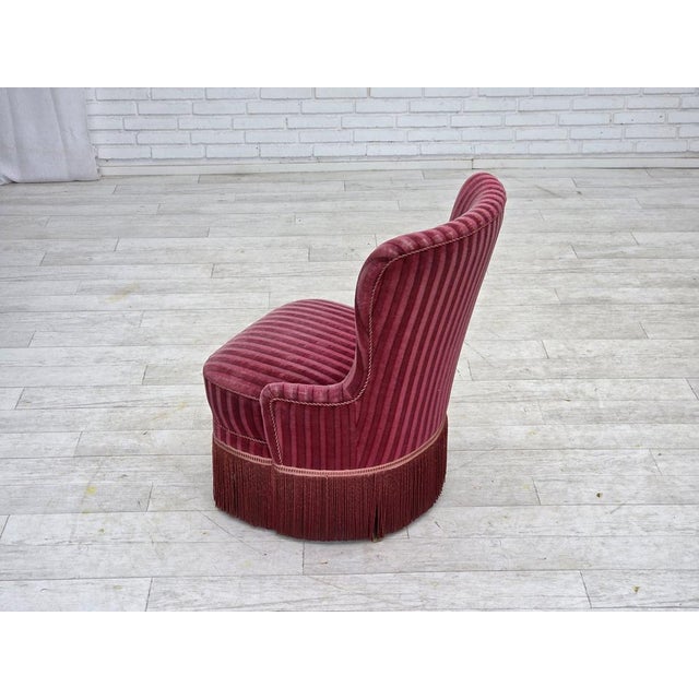 Danish Armchair in Striped Red Furniture Velour, 1960s For Sale - Image 9 of 17