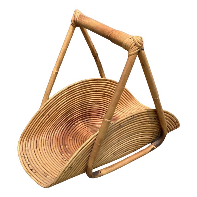 Italian Mid Century Pencil Reed and Rattan Magazine Stand For Sale