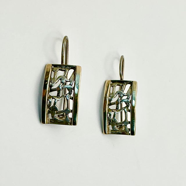 1990s Vintage Modern Contemporary Brutalist Sterling Geometric Design Drop Dangle Earrings - A Pair For Sale - Image 10 of 11