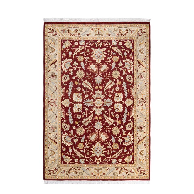 Mogul, One-of-a-Kind Hand-Knotted Area Rug - Red, 4' 1" x 6' 0" For Sale