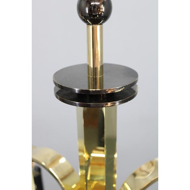 Metal Vintage Art Deco Brass Chandelier with Milk Glass Center, 1930s For Sale - Image 7 of 16