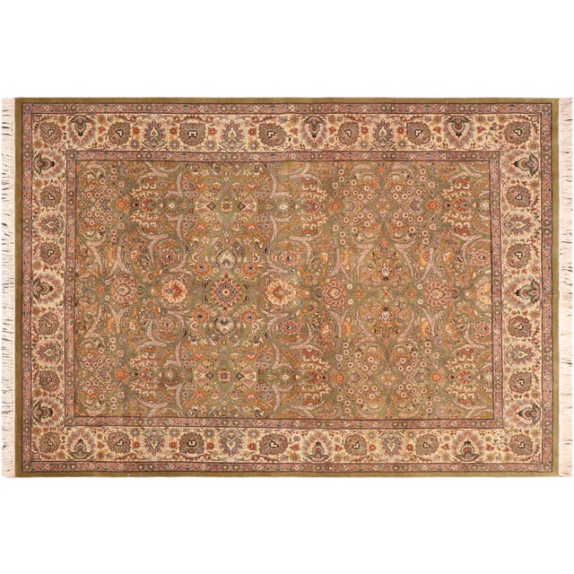 Beige Shabby Chic Floral 1990's Pak-Persian Green/Beige Wool Rug - 6'1'' X 8'6'' For Sale - Image 8 of 9