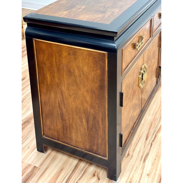 Brown Vintage Century Furniture Black and Burl Wood Chin Hua Credenza For Sale - Image 8 of 14