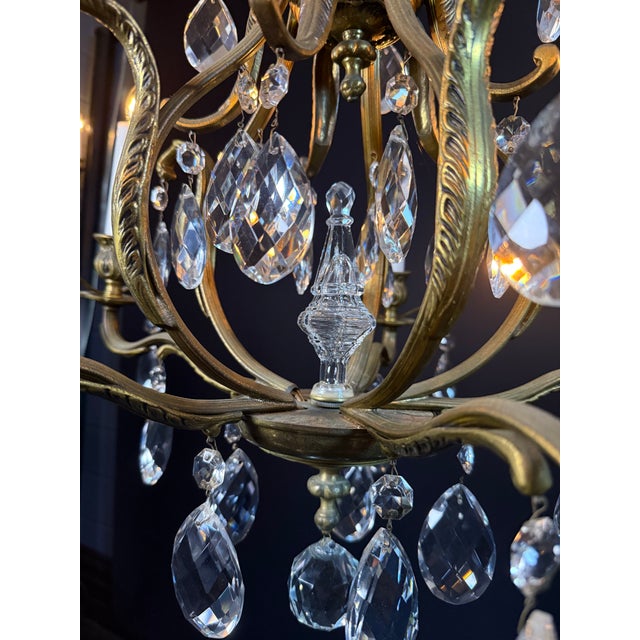 Antique French Brass & Crystal Birdcage Chandelier – 5 Light For Sale - Image 17 of 17