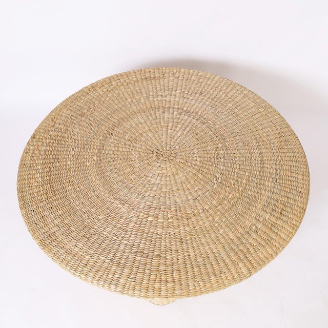 Mid-Century Modern Round Reed Wrapped Ghost Drapery Coffee Table For Sale - Image 3 of 8