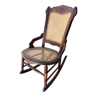 Vintage Victorian Wooden & Cane /Rattan Rocking Chair For Sale