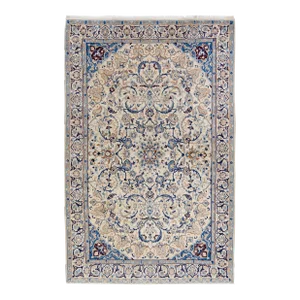 Vintage Handmade Isfahan Ivory Medallion Wool Rug 4'1" X 6'5"