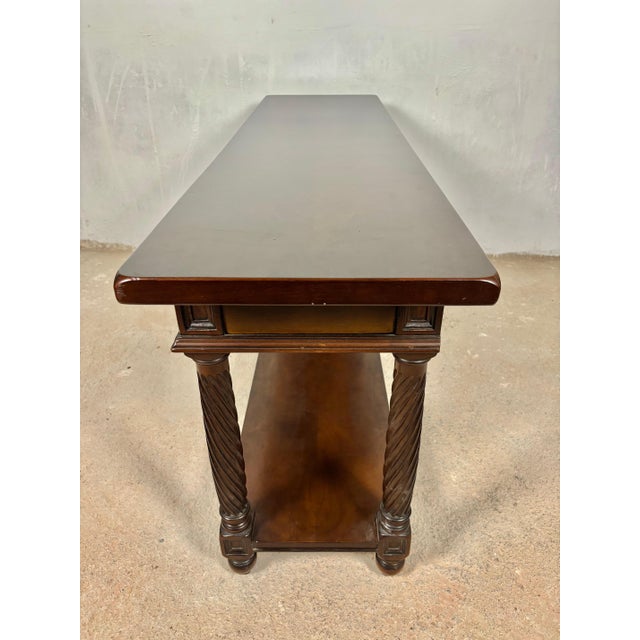 Large Spanish Walnut Rustic Console with Three Drawers and Lower Shelf, 1930s For Sale - Image 12 of 15