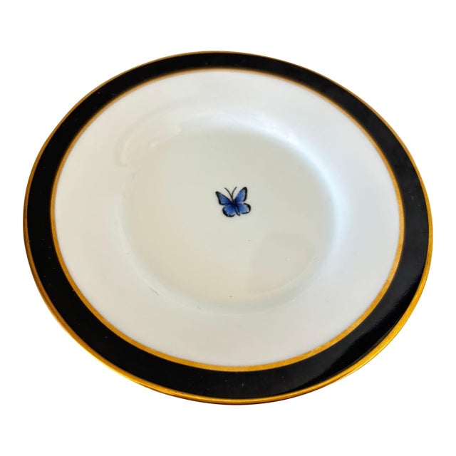Lynn Chase Designs Jaguar Jungle Saucer Dish Black Border and 24k Gold Rim For Sale