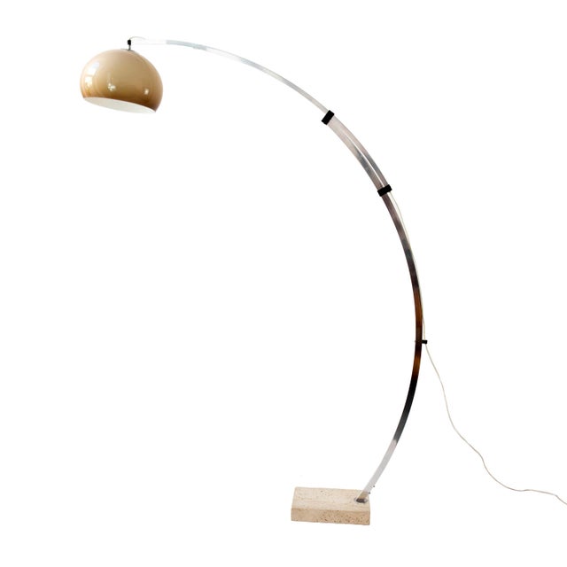 Space Age Arc Floor Lamp with Travertine Base attributed to Goffredo Reggiani, Italy, 1970s For Sale - Image 11 of 11