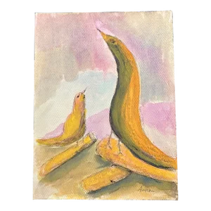 1970s Original Vintage Modernist Bird Watercolor Painting