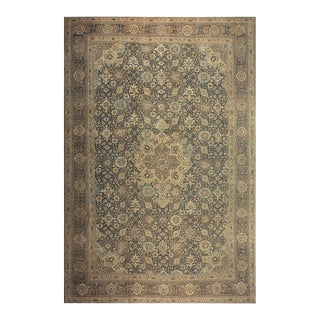 1880s Antique Allover Arabesque Medallion Navy Woven Wool Persian Tabriz Rug For Sale