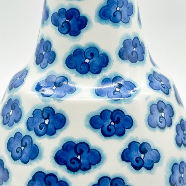 Contemporary Handmade Ceramic “Gonca” Bud Vase (25cm) White & Blue Cloud Pattern – Minimalist Single Stem Vessel For Sale - Image 3 of 7