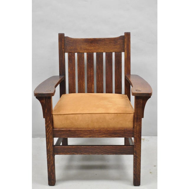 Antique Stickley & Brandt Mission Oak Arts & Crafts Arm Chair With Drop Seat For Sale - Image 16 of 16